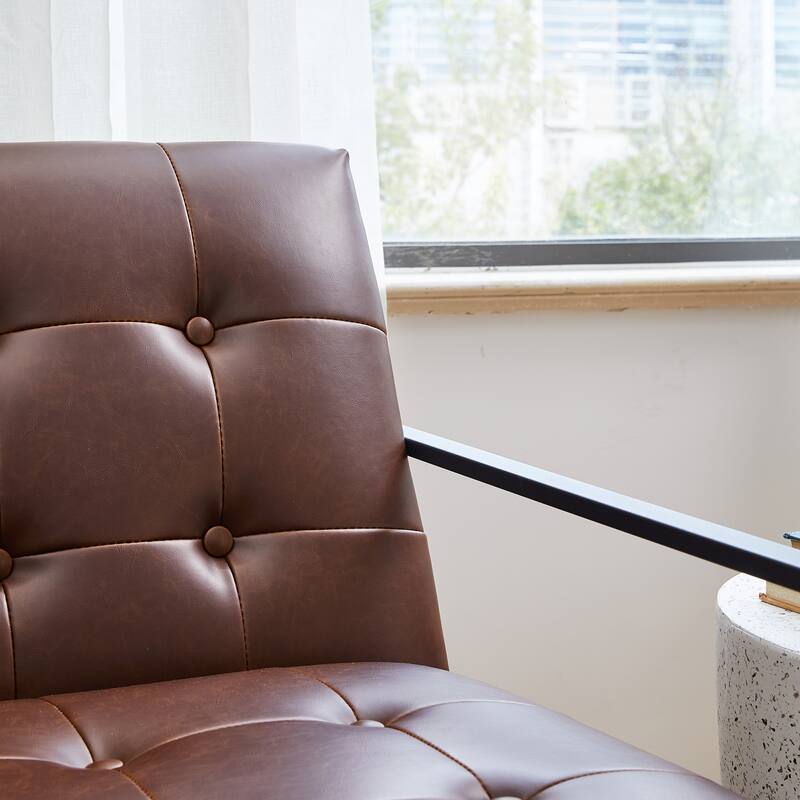 Glitzhome 29.50"W Mid-Century PU Leather Tufted Accent Chair - 29.5"W x 30.5"H x 29.25"D