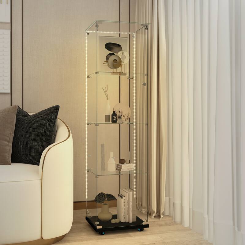 Tempered Glass Cabinet,Wine Cabinet,Storage Cabinet,File Cabinet,Tempered Glass Top,Bluetooth LED Light Strip,with Door Lock