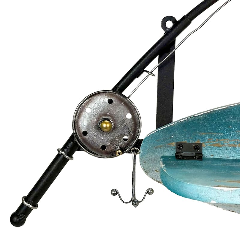 24 Inch Wood & Metal Fishing Pole Decorative Wall Shelf - 16 X 24 X 4.5 inches