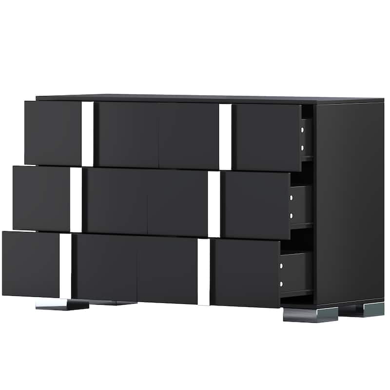 Elegant Modern Dresser With Metal Handle,Mirrored Storage Cabinet With 6 Drawers