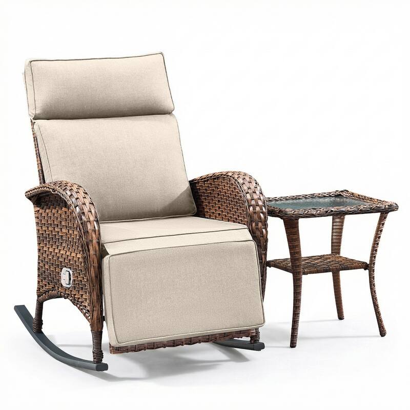 Pocassy Versatile Outdoor Recliner Rocker Chair with Thick Cushion