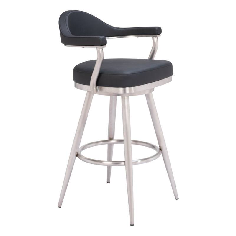 Modern 30-Inch Black Faux Leather Swivel Bar Stool with Arms & Footrest - 22" x 23.2" x 40.2"