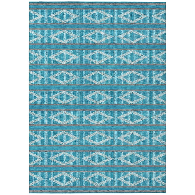 Machine Washable Indoor/ Outdoor Diamond Stripe Chantille Rug