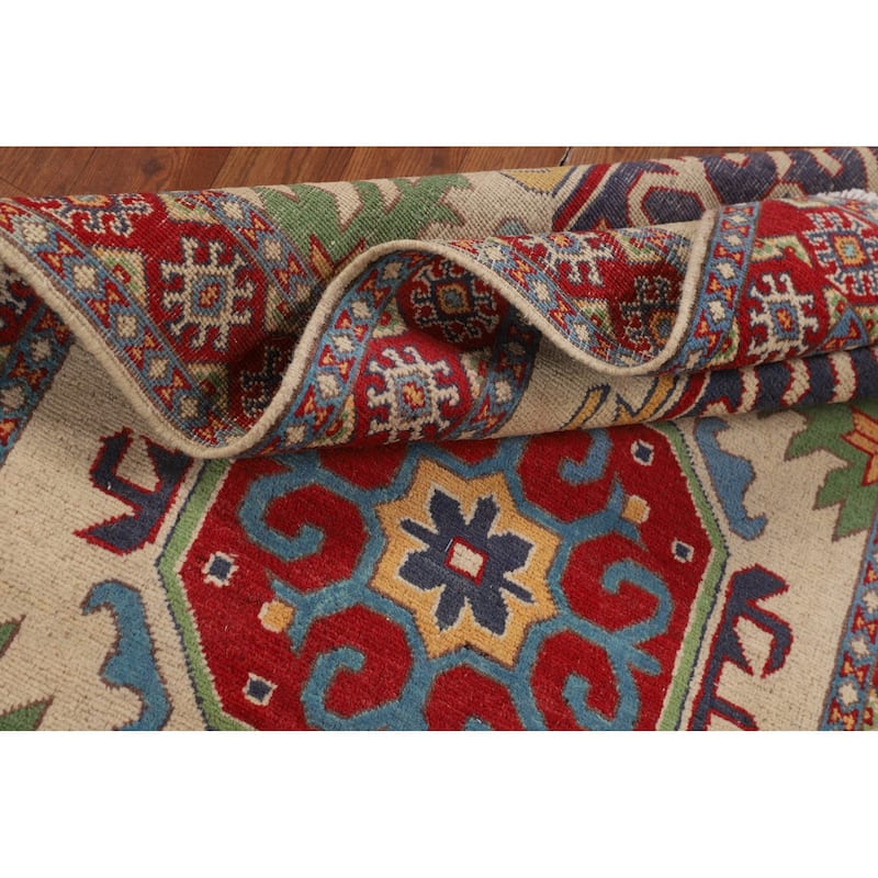 Beige Kazak Runner Rug Hand-Knotted Wool Carpet - 3'3" x 6'10"