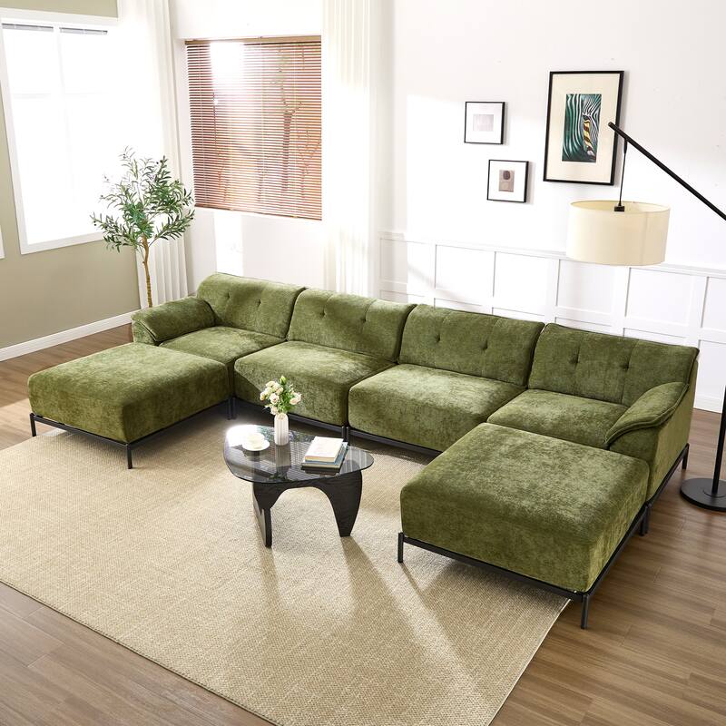 Upholstered Modular Sectional Sofa - Green - Symmetrical
