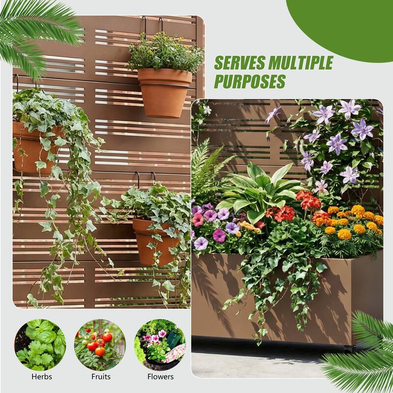 Outdoor Metal Galvanized Privacy Screen Planter Box with Trellis Lockable Wheels