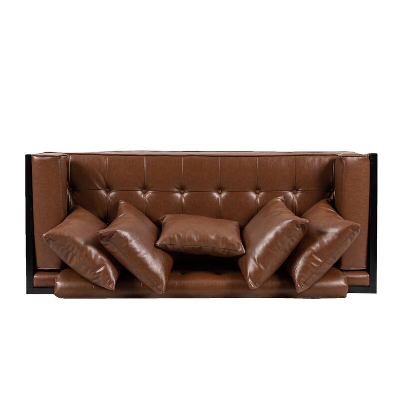 Contemporary Oversize PU Upholstered Loveseat with Pillows