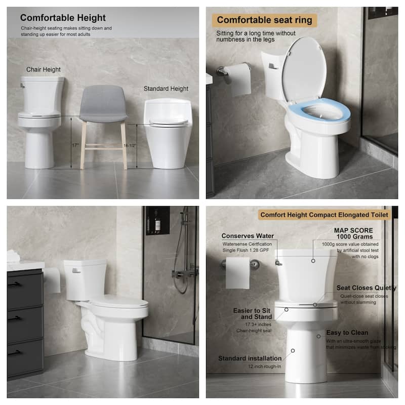 1.28GPF 2-Piece Toilet, Siphonic Flush, CUPC, Watersense, ADA, White