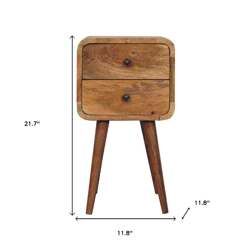 HomeRoots 22" Oak Solid Wood Square Two Drawer Nightstand