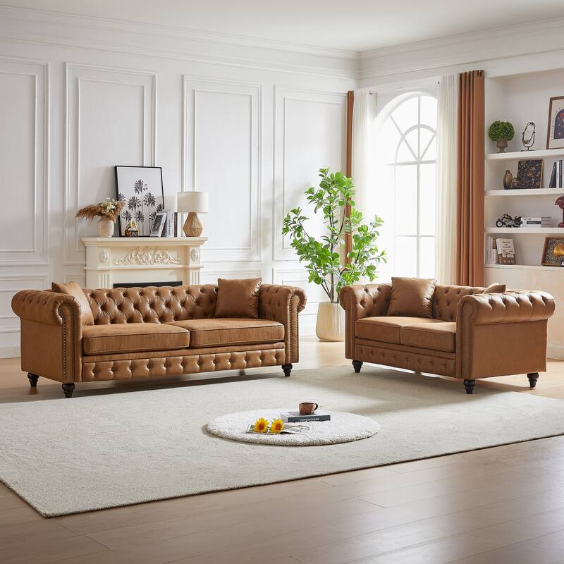 Chesterfield Style Sofa Set - 3+2 Seats, Tech Fabric