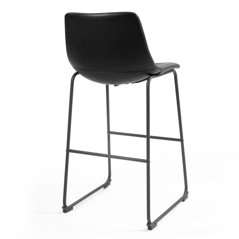 Set of 2 Adan Iron Frame Black Faux Leather Bar Stool