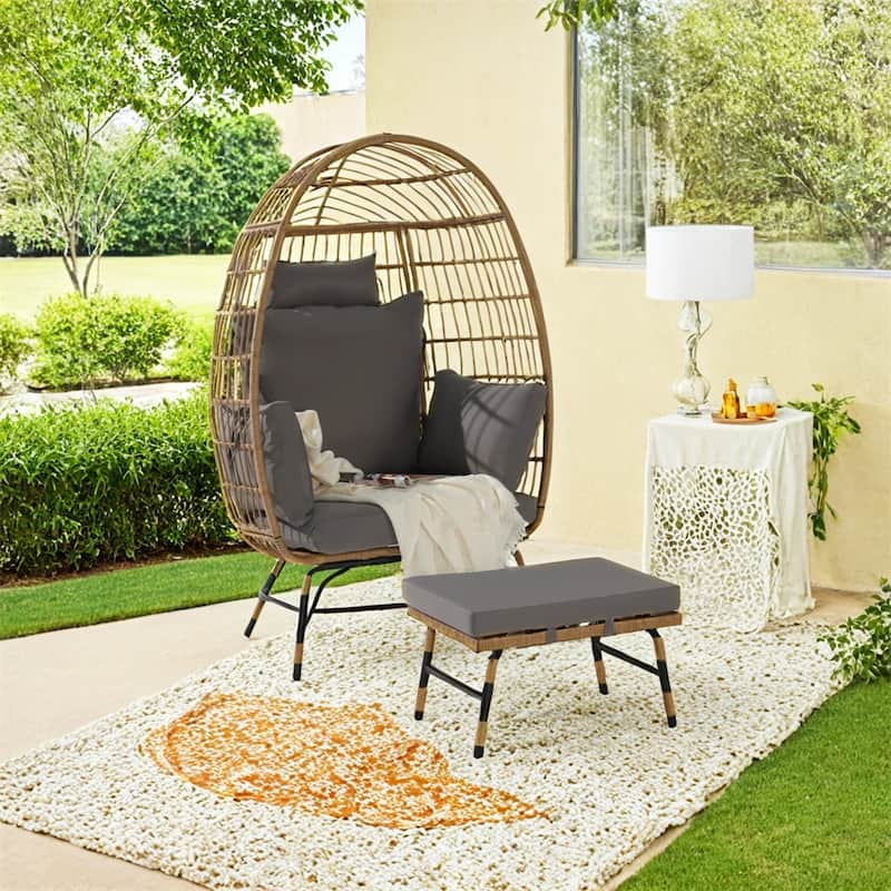 Wicker Egg Chair,Rattan Large Egg Chair Indoor Outdoor,with Ottoman