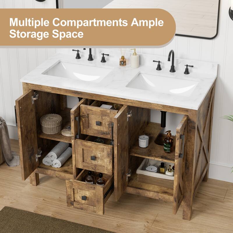 Bathroom Vanity Set with Engineered Stone Quartz top and Sink Pre-installed Large Storage Space