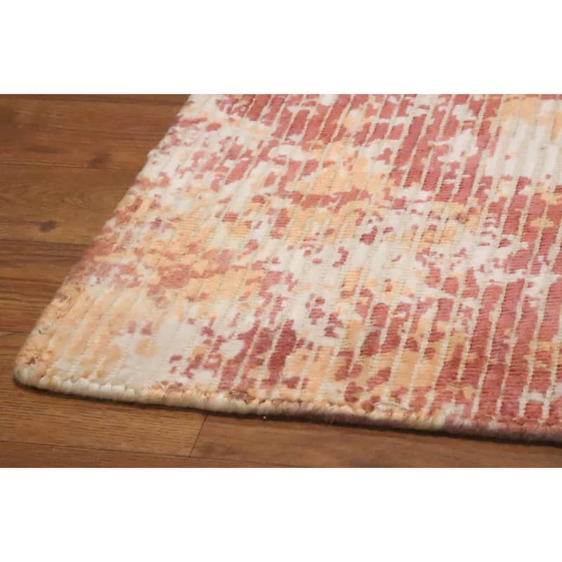 Hand Knotted Oriental Viscose Silk Carpet Modern Abstract Oranges & Rust Abstract Area Rug - 4' 0'' X 2' 0''