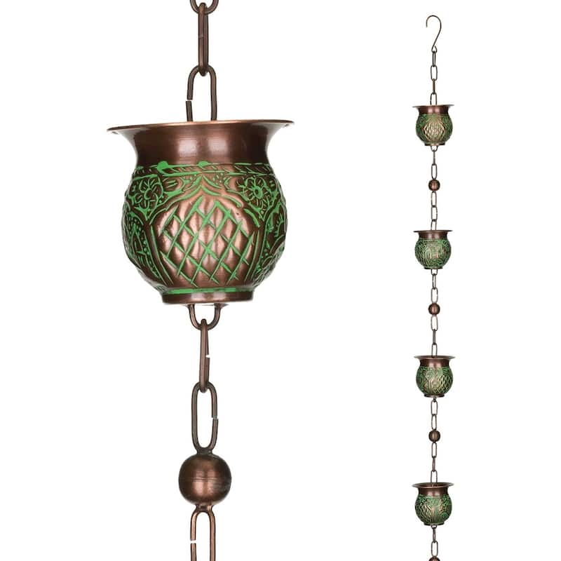 Rain Chain - Patina Pot - 3.5"x3.5"x101"