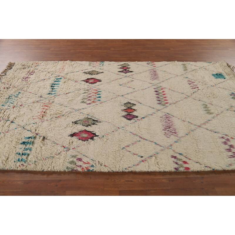 Trellis Plush Moroccan Area Rug Hand-Knotted Wool Carpet - 5'10" x 9'10"