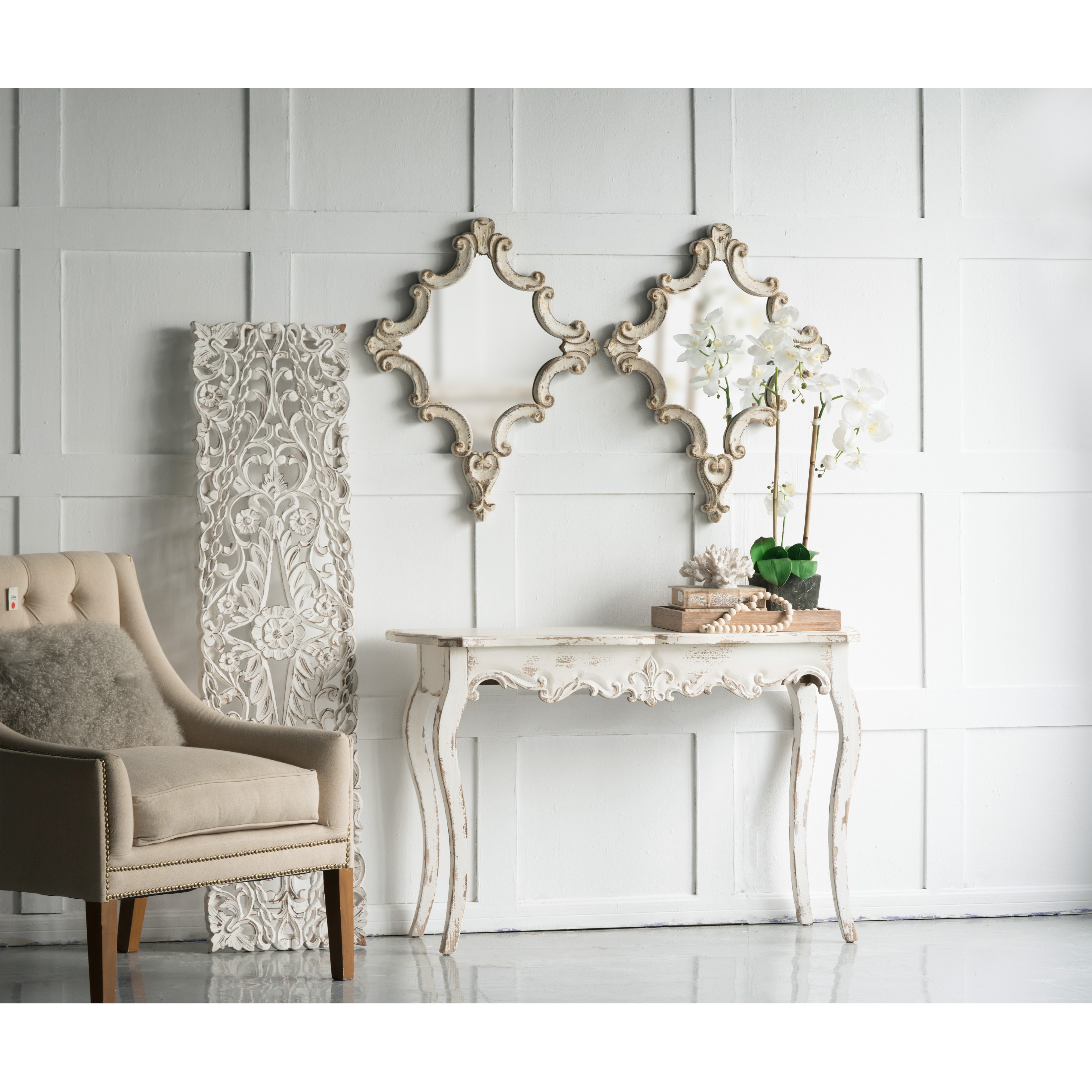 Artistic White Diamond Scrollwork Mirror
