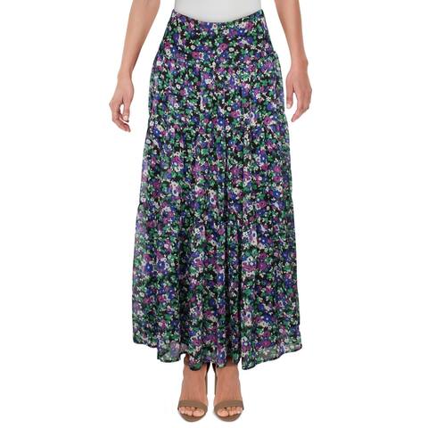 Lauren Ralph Lauren Womens Pauldina Peasant, Boho Skirt A-Line Floral - Black Multi