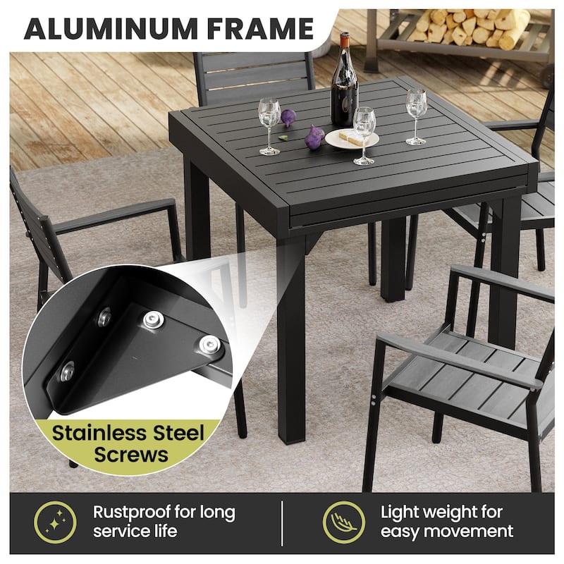 Outdoor Expandable Aluminum Dining Table with Leaf Extension - See Picture