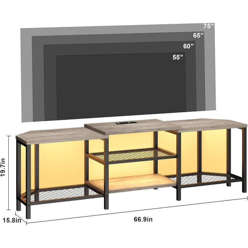 Modern 67 Inch TV Stand with LED Lights and Power Outlets for Living Room, Bedroom - N/A
