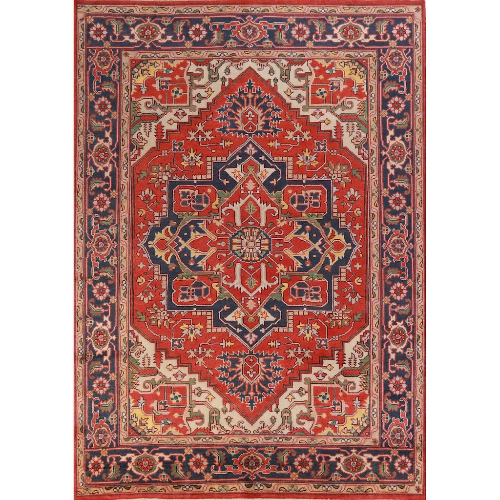 Hand Knotted Oriental 100% Wool Carpet Traditional Medallion Oranges & Rust Heriz (serapi) Area Rug - 11' 10'' X 9' 1''