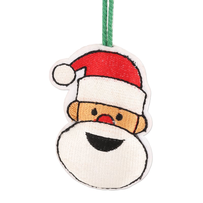 Novica Handmade Smiling Santa Embroidered Wool Holiday Ornaments (Set Of 4)