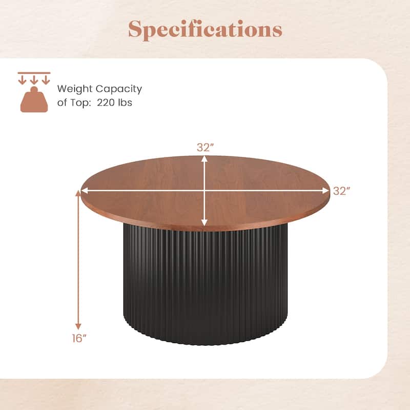 32" Round Wood Coffee Table for Living Room or Office Decor with MDF Top and Solid Frame - 32" x 32" x 16"