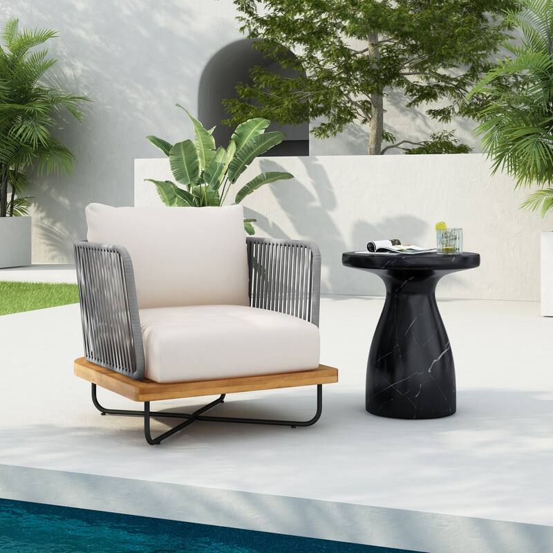Christopher Knight Home - Emerson Coastal Acacia Wood Outdoor Chair with Cushions - Teak Finish+Beige Cushion,1 piece - 1-Piece