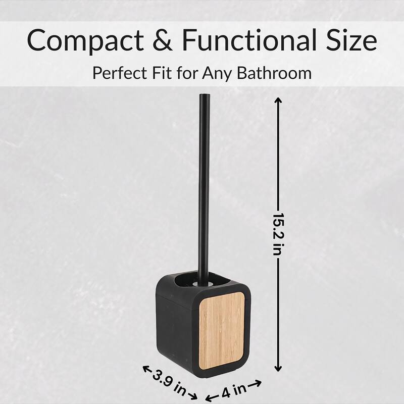 Toilet Brush and Holder Rubber and Wood - 4 L x 3.9 W x 15.2 H