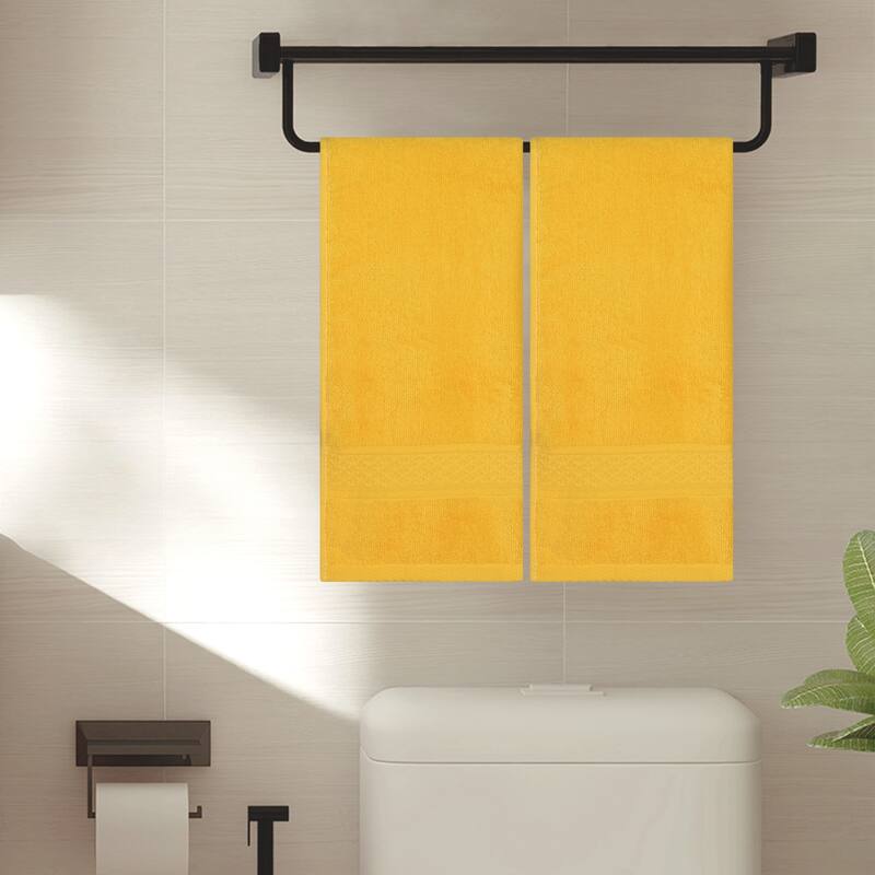 Cotton Hand Towels for Bathroom, 2 Pack Solid Textured Hand Towel Set for Bath, Hand, Face, Gym and Spa 13"x30" - Yellow