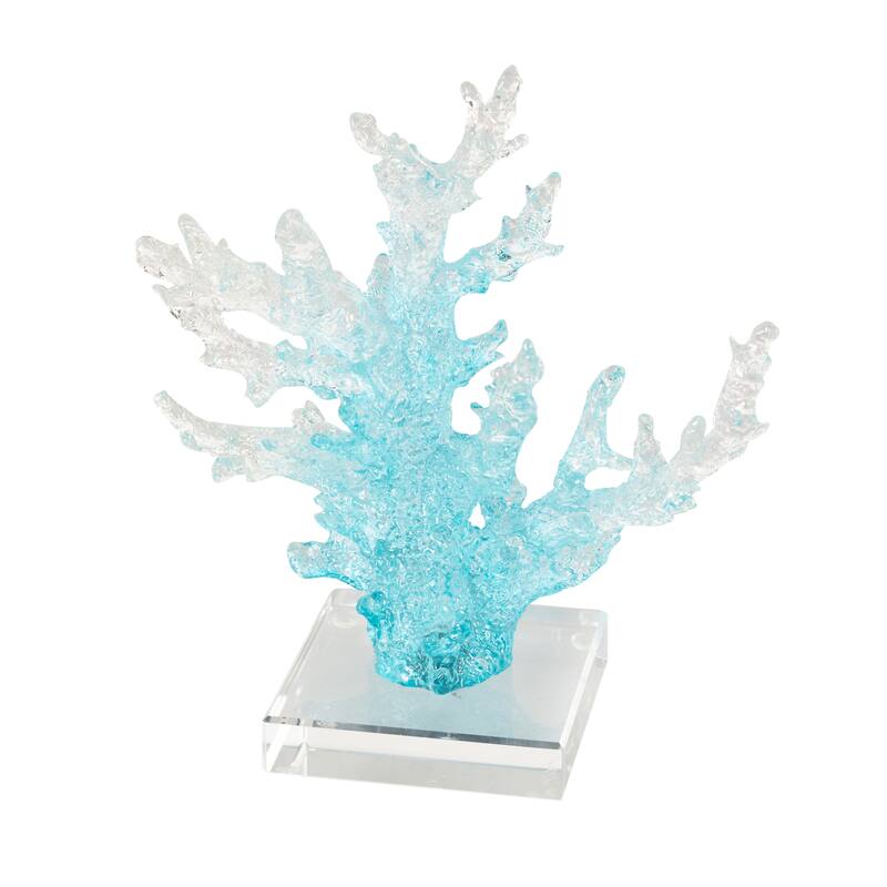 Blue Glass Ombre Coral Decorative Sculpture with Clear Square Base