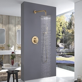 10" Rainfall Showerhead Brushed Gold Shower Faucet Combo Wall Mount