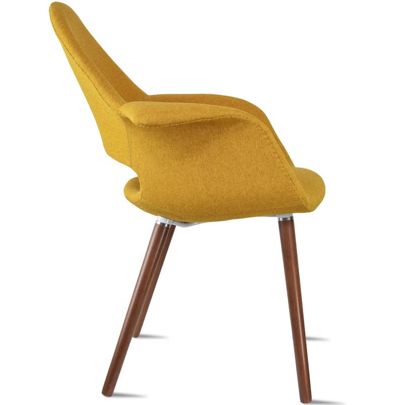 Organic Upholstered Fabric Modern Armchair with Dark Brown Wooden Legs for Dining Room Office or Accent Lounge Side Chair