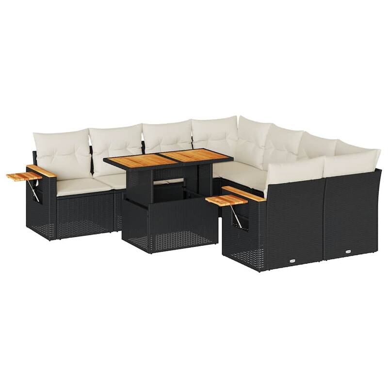vidaXL Garden Sofa Set Black PE Rattan Large Adjustable Armrests - 21.7 x 39.4 x 28.7 in