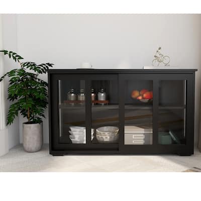 Sideboard Buffet Storage Stand Cabinet, Stackable Credenza, Easy Assembly Coffee Bar Cabinet With 2 Glass Door