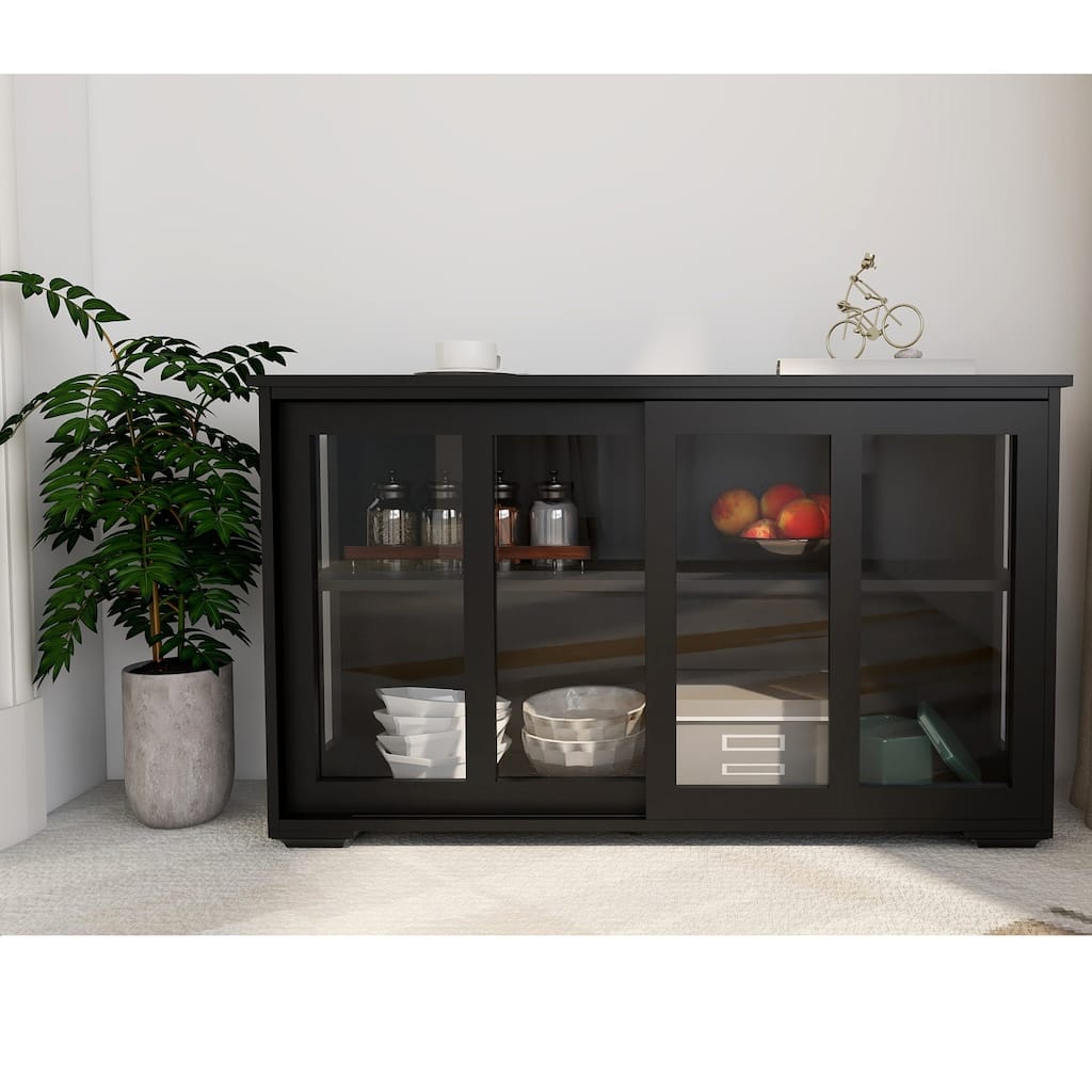 Sideboard Buffet Storage Stand Cabinet, Stackable Credenza, Easy Assembly Coffee Bar Cabinet With 2 Glass Door