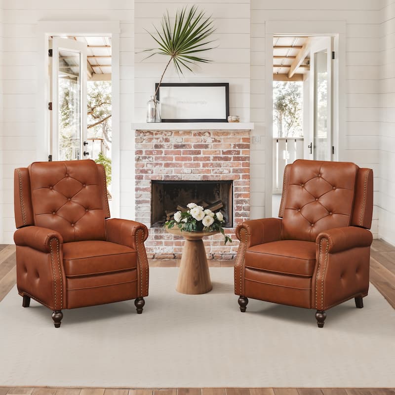 Leather Recliner Chair Accent Chairs for Living Room Set of 2 - Camel