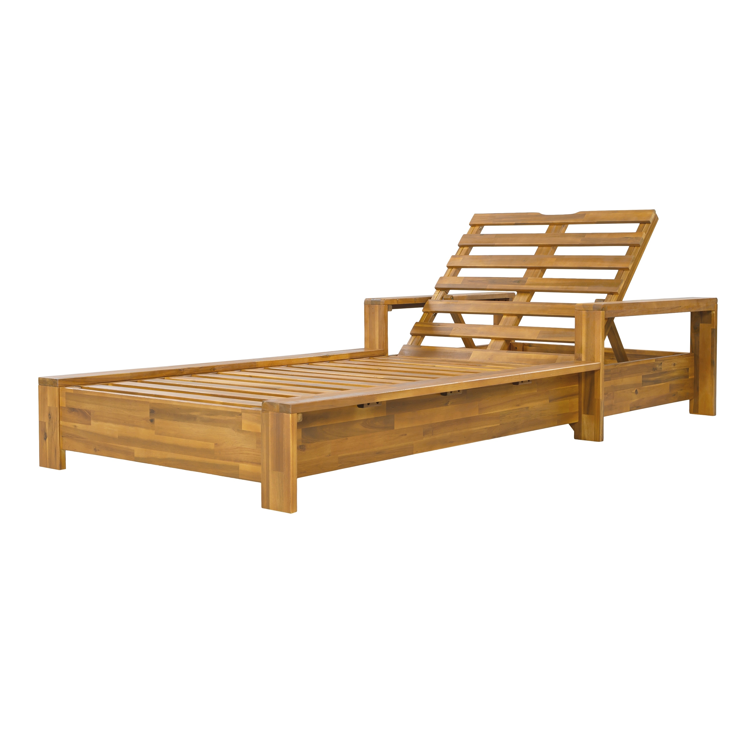 Christopher Knight Home - Kensington Outdoor Chaise Lounge Frame, Adjustable Backrest & Acacia Wood Armrests, No Cushion