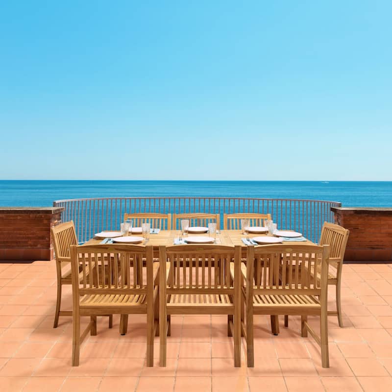 Santorini Grade A Teak 9pc Patio Dining Set - Brown