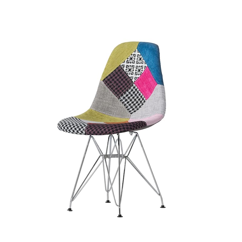 Accent Chair Set of 2, Multicolor Pink Patchwork w Eiffel Metal Base
