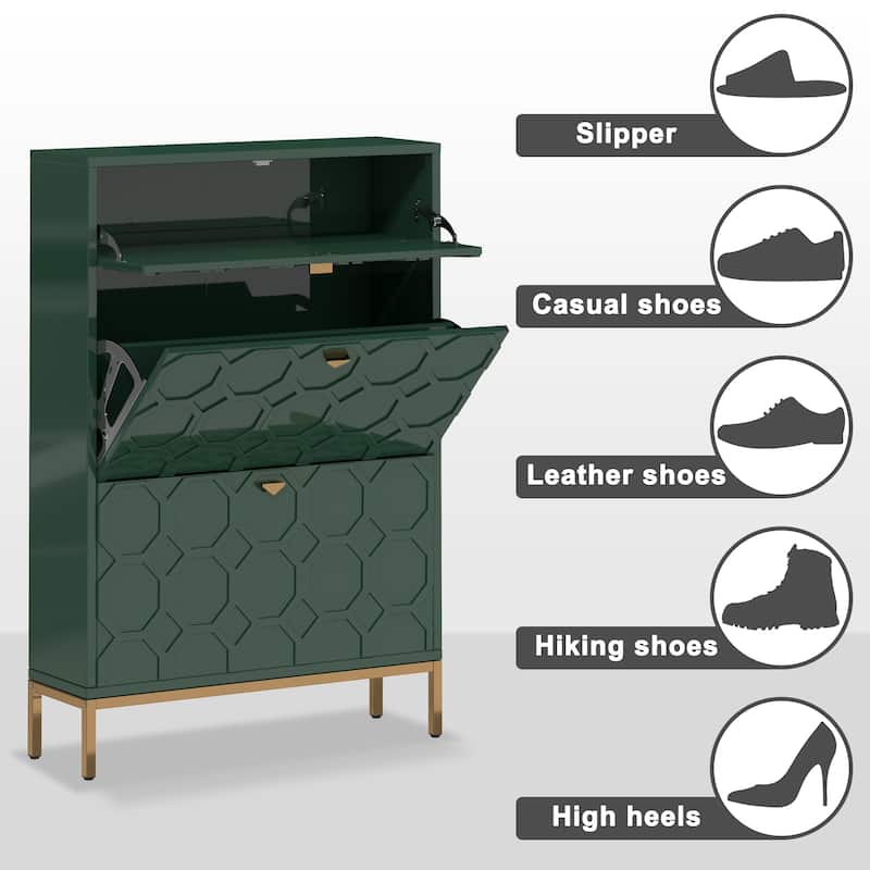 Clihome Shoe Organizer 24 Pairs Wood Shoe Storage Cabinet with Drawers