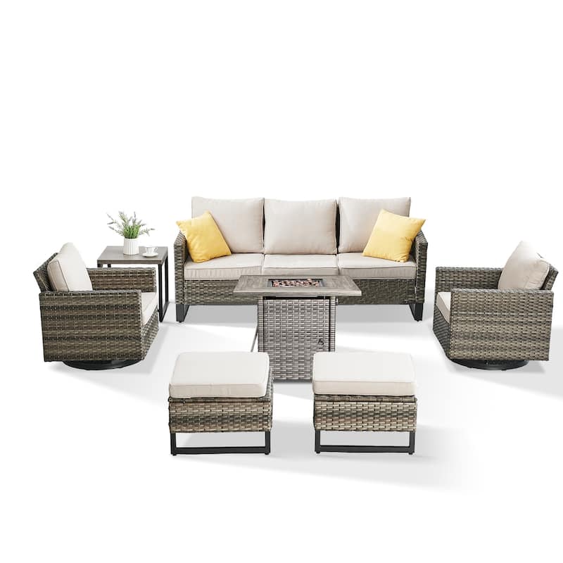 Outdoor Pocassy Sofa Chairs Set with Fire Table