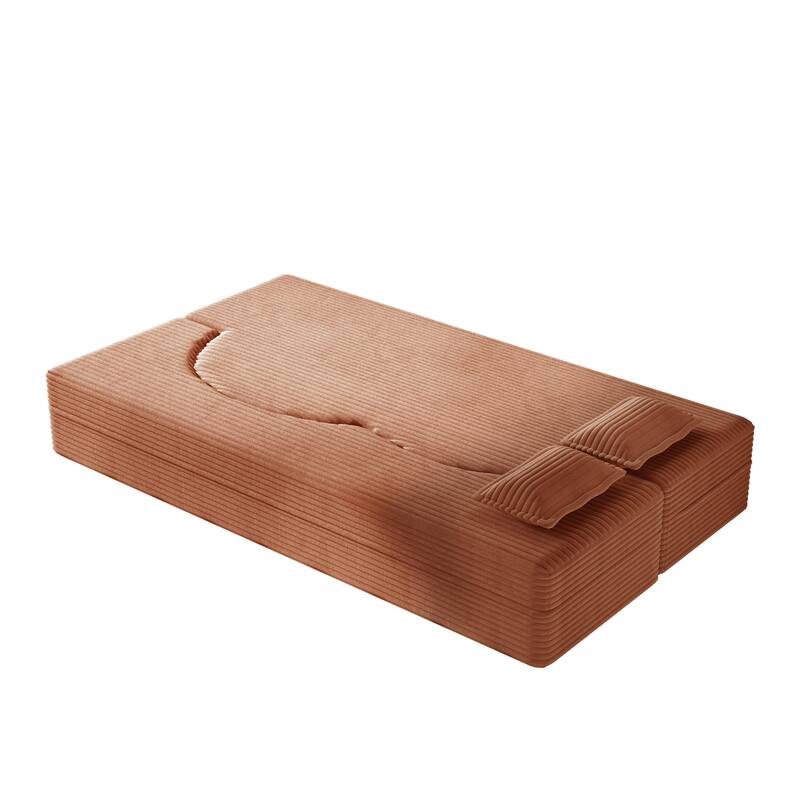 Convertible Floor Sofa with Corduroy Fabric, Twin Mattress & No Assembly