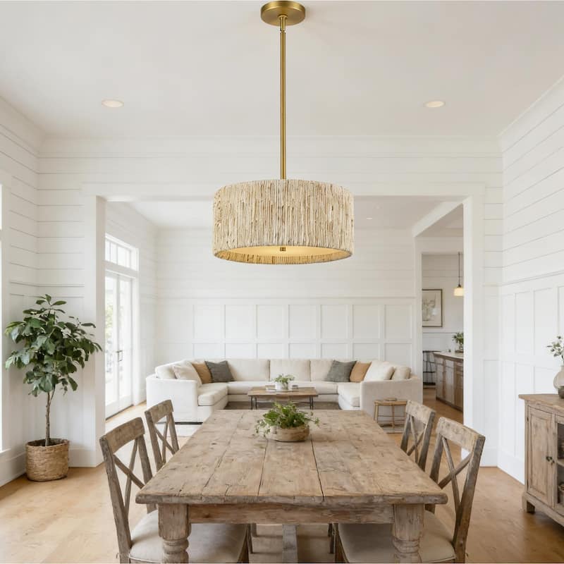 LamQee Rattan Kitchen Island Chandelier Corn Rope Woven Pendant