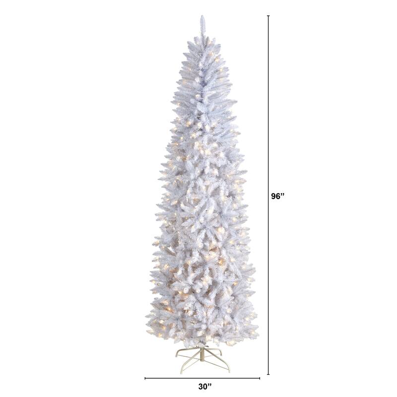 8' Slim White Christmas Tree with 400 Lights - 96