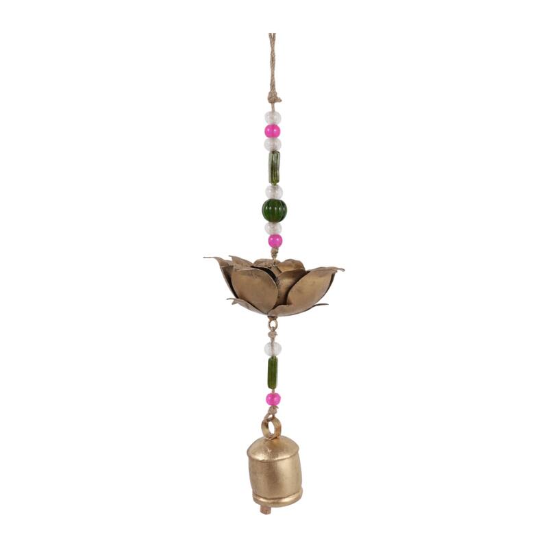 Glass Metal Bells and Windchimes Garden - 26" Gold/Green - 7" x 7" x 26"