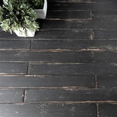 Merola Tile Retro Nero 2-3/4" x 23-1/2" Porcelain Floor and Wall Tile