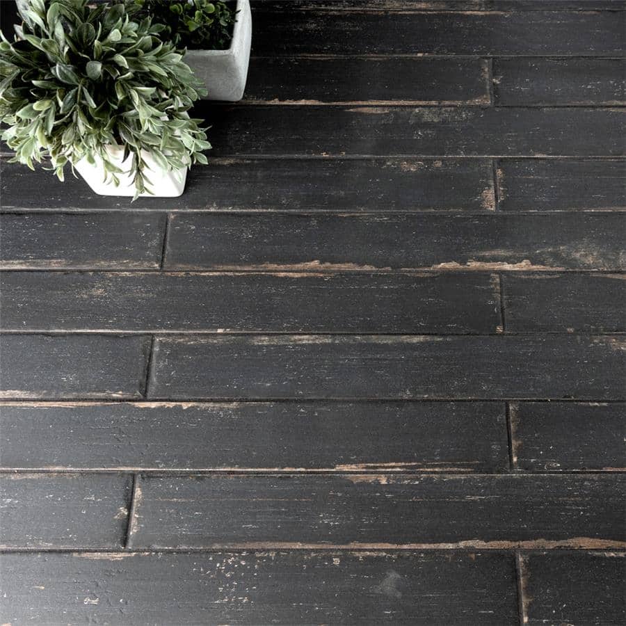 Merola Tile Retro Nero 2-3/4" x 23-1/2" Porcelain Floor and Wall Tile