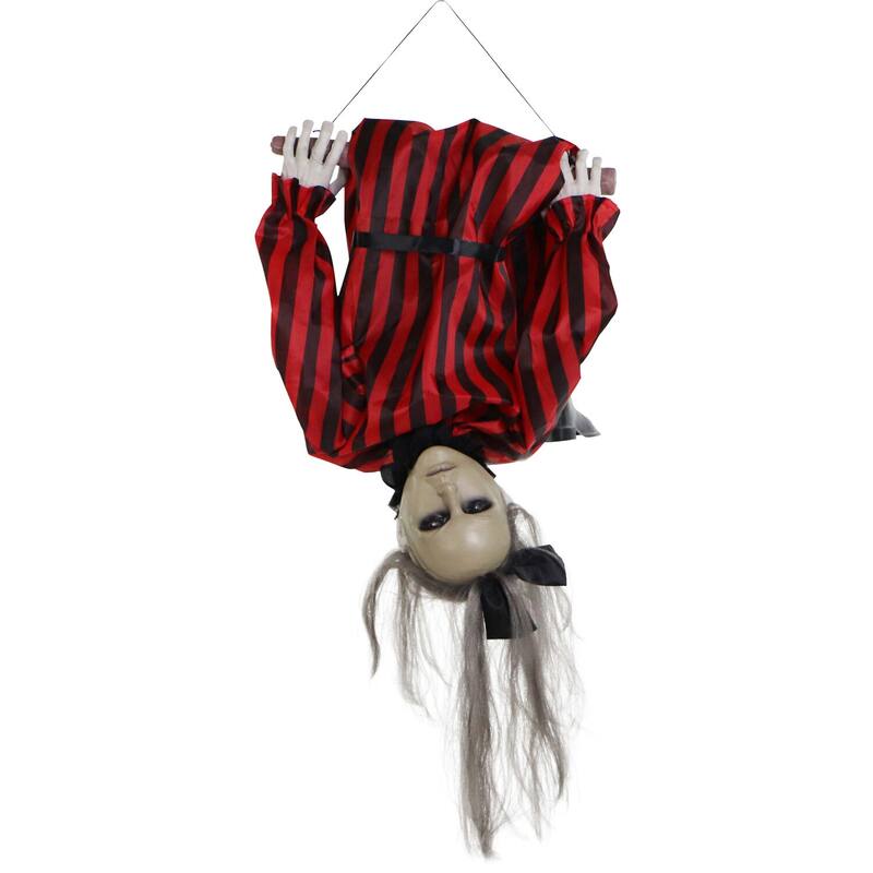 Haunted Hill Farm Drucilla the Animatronic Upside-Down Zombie Woman, Sound, and Light-Up Eyes for Halloween Decoration