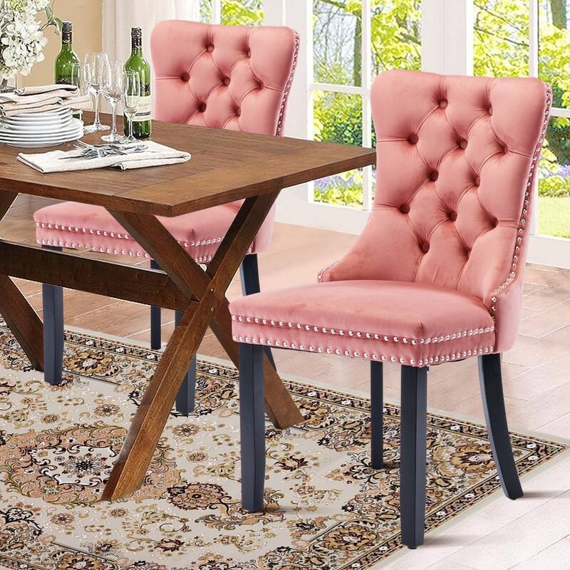 Solid Wood Velvet Upholstered Dining Chair Set of 2